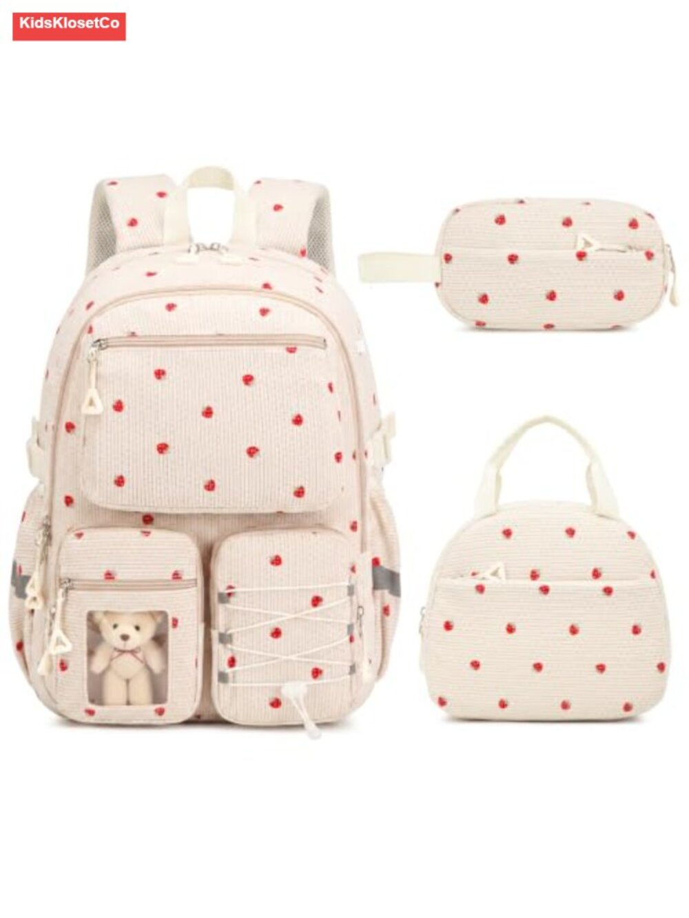 Corduroy Kids Backpack Set with Lunch Bag & Pencil Pouch